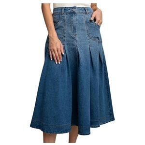 Soft Surroundings Blue A-Line Flare Denim Midi Jean Skirt